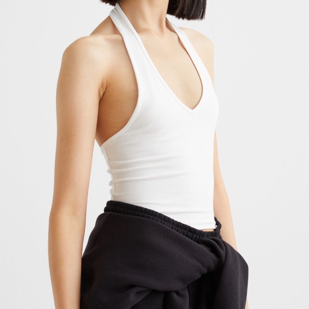 Women’s H&M white‎ HALTERNECK V-NECK TOP size XS NWT